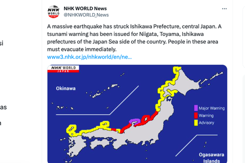 Gempa Jepang M 7,6 Picu Peringatan Tsunami Setinggi 5 Meter, Warga Diminta Evakuasi