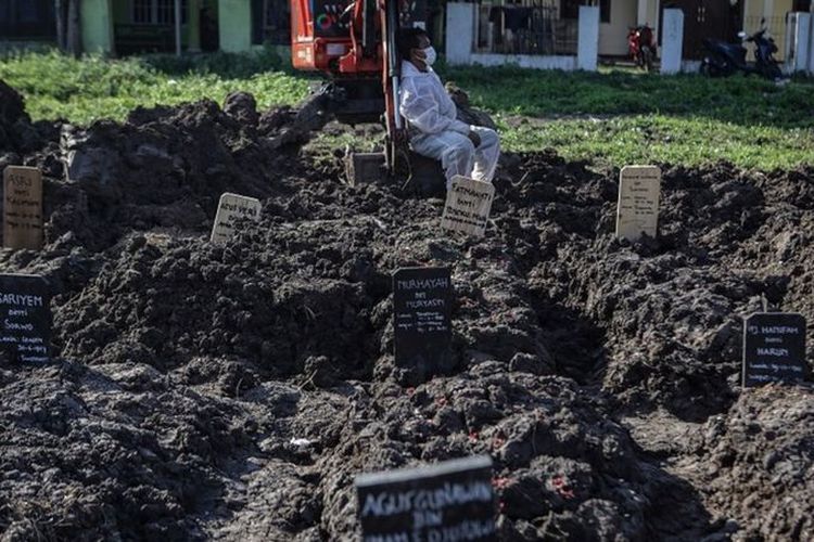 Pemakaman Covid-19

Sumber gambar, Antara foto
Keterangan gambar,

Petugas pemakaman beristirahat usai memakamkan jenazah dengan protokol COVID-19 di TPU Selapajang, Kota Tangerang, Banten, Jumat (2/7/2021).