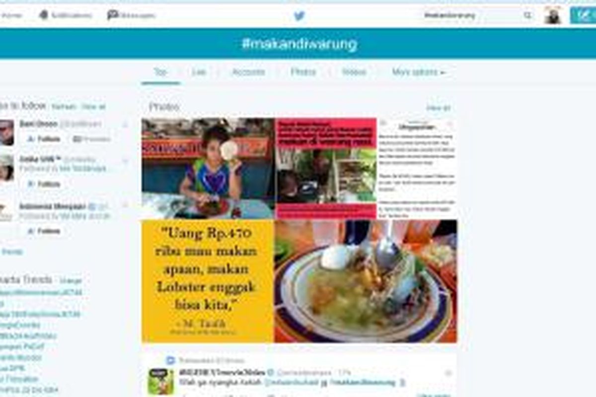 Netizen Twitter  mengunggah foto sedang makan di warteg.