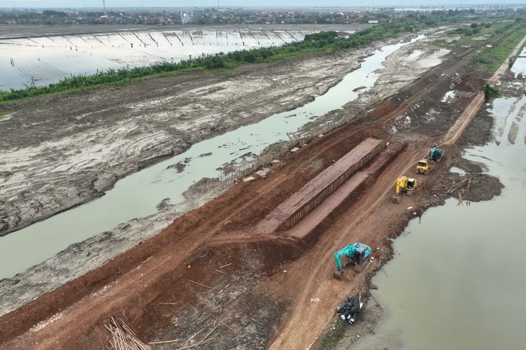 Proses pembangunan tanggul Sungai Wulan di Dukuh Norowito, Kecamatan Karanganyar, Kabupaten Demak, Jawa Tengah. (BBWS Pamali Juana)