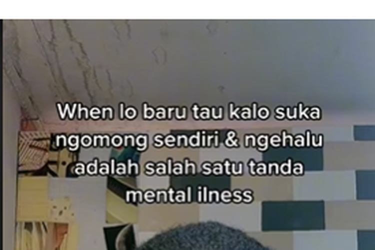 Tangkapan layar video viral yang menyebut berbicara sendiri dan halu adalah tanda mental illness