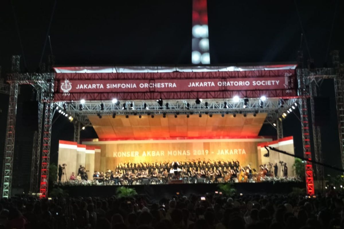 Konser akbar musik klasik bertajuk Jakarta Bersorak di kawasan Monas, Jakarta Pusat, Minggu (8/9/2019) malam.
