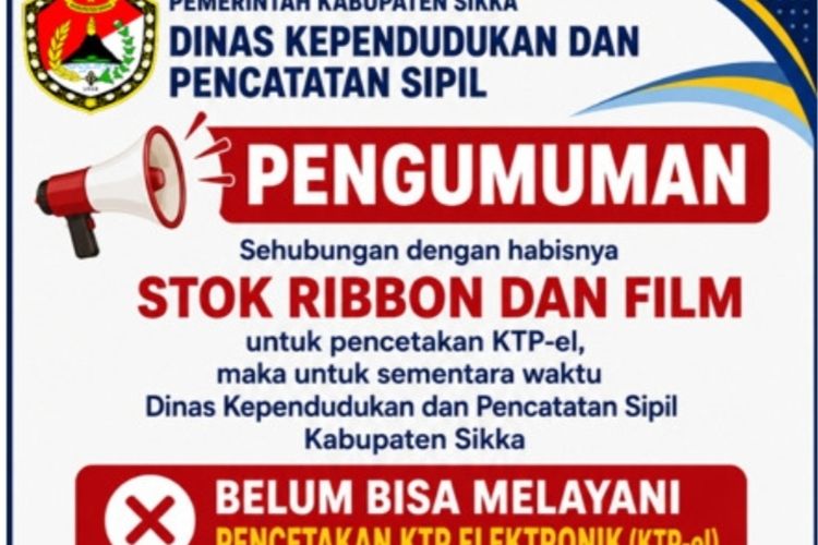 Stok Ribbon dan Film Habis, Pencetakan e-KTP di Sikka Dihentikan Sementara