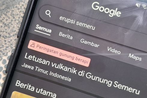 Peringatan Erupsi Gunung Semeru Muncul di Google Search