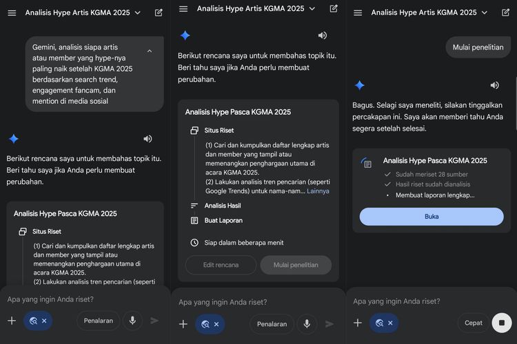 Gemini Deep Research bekerja layaknya asisten riset pribadi yang menyusun metode, mengumpulkan data, lalu menyajikan hasilnya dalam bentuk laporan terstruktur.
