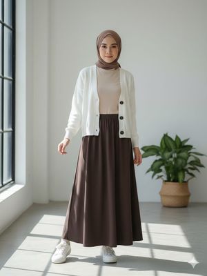 Rekomendasi outfit bukber serba coklat.