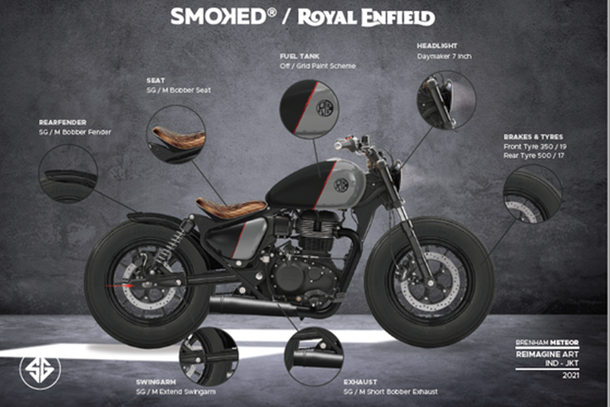 Smoked Garage melansir sketsa motor custom berbasis Royal Enfield Meteor 350 bernama SG Brenham.