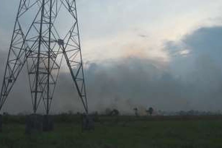 Lokasi kebakaran lahan dekat dengan menara listrik tegangan tinggi milik PT PLN sehingga sangat membahayakan