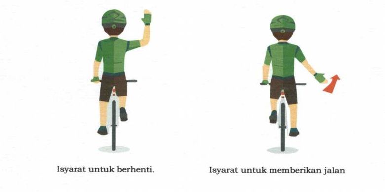 Isyarat tangan pesepeda ketika akan berhenti dan memberikan jalan