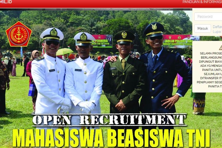 Tangkapan layar laman resmi Rekrutmen TNI.