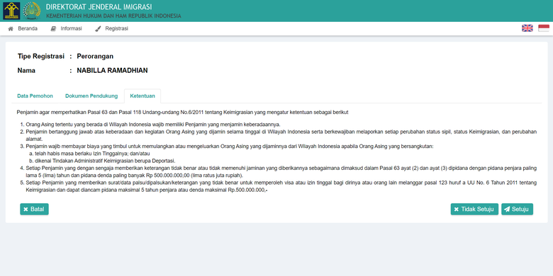 Tangkapan layar cara mengajukan permohonan visa kunjungan offshore di situs visa-online.imigrasi.go.id milik Direktorat Jenderal Imigrasi, Selasa (29/9/2020).