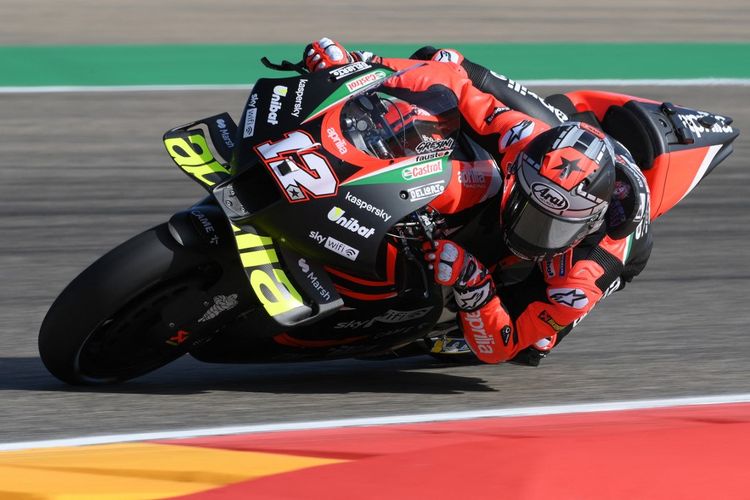 Maverick Vinales saat berlaga pada MotoGP Aragon 2021. (Photo by LLUIS GENE / AFP)