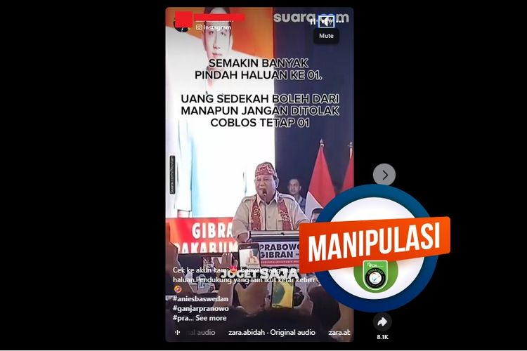 Tangkapan layar Instagram video yang diklaim menampilkan Prabowo diteriaki Anies presiden saat berpidato
