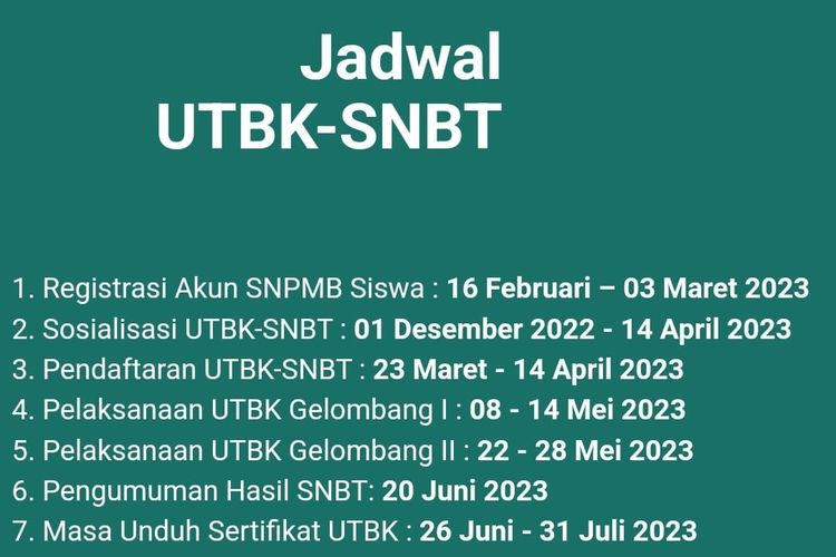Jadwal UTBK SNBT 2023 yang harus diperhatikan calon mahasiswa.