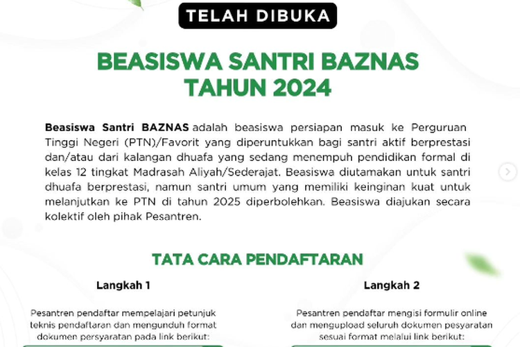 Terakhir Hari Ini, Simak Syarat dan Cara Daftar Beasiswa Santri Baznas 2024
