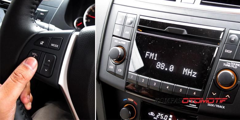 Head Unit pada Suzuki Swift, bisa diganti produk aftermarket termasuk fungsi tombol di setir.