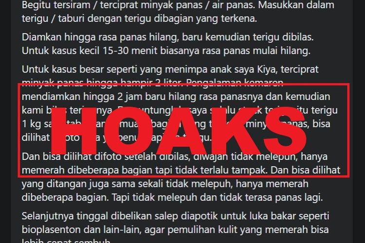 Hoaks, tepung terigu untuk pertolongan pertama luka bakar