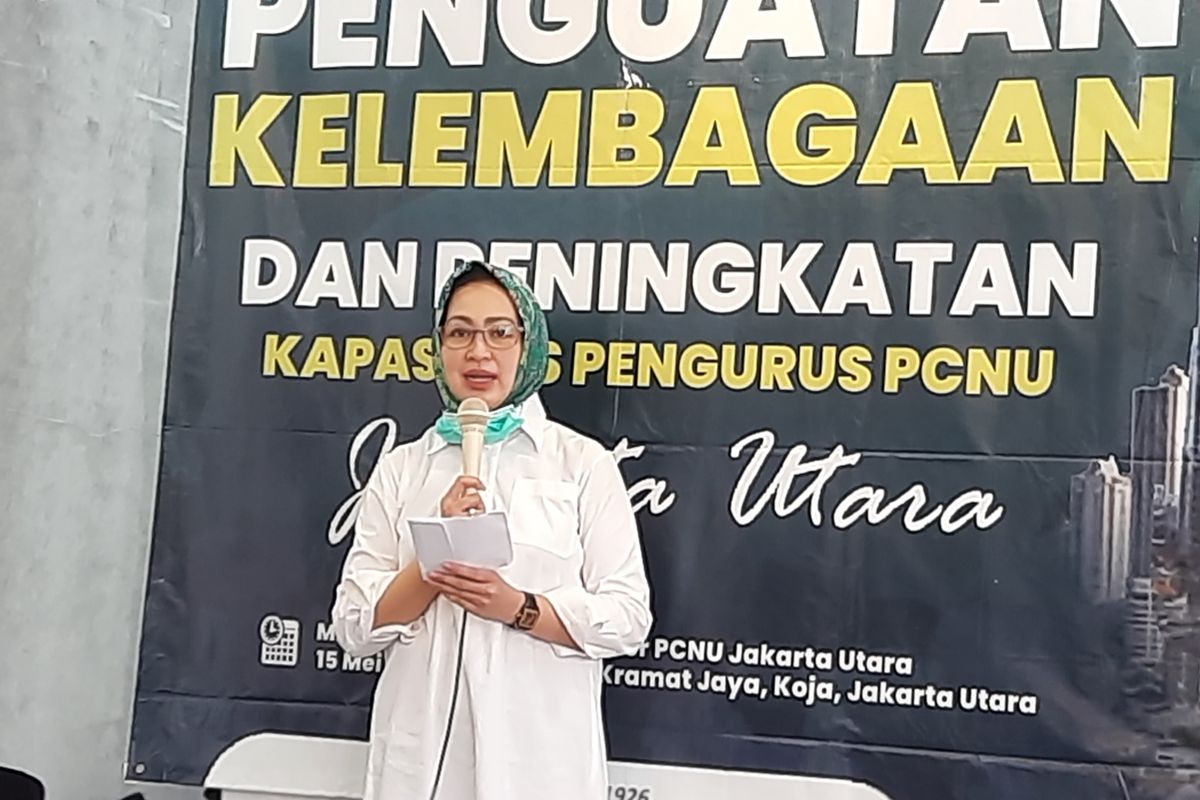 Mantan Wali Kota Tangerang Selatan Airin Rachmi Diany hadir dalam acarahalalbihalal di Kantor Pengurus Cabang Nahdlatul Ulama (NU) di Tugu Utara, Koja, Jakarta Utara, Minggu (15/5/2/2022). 