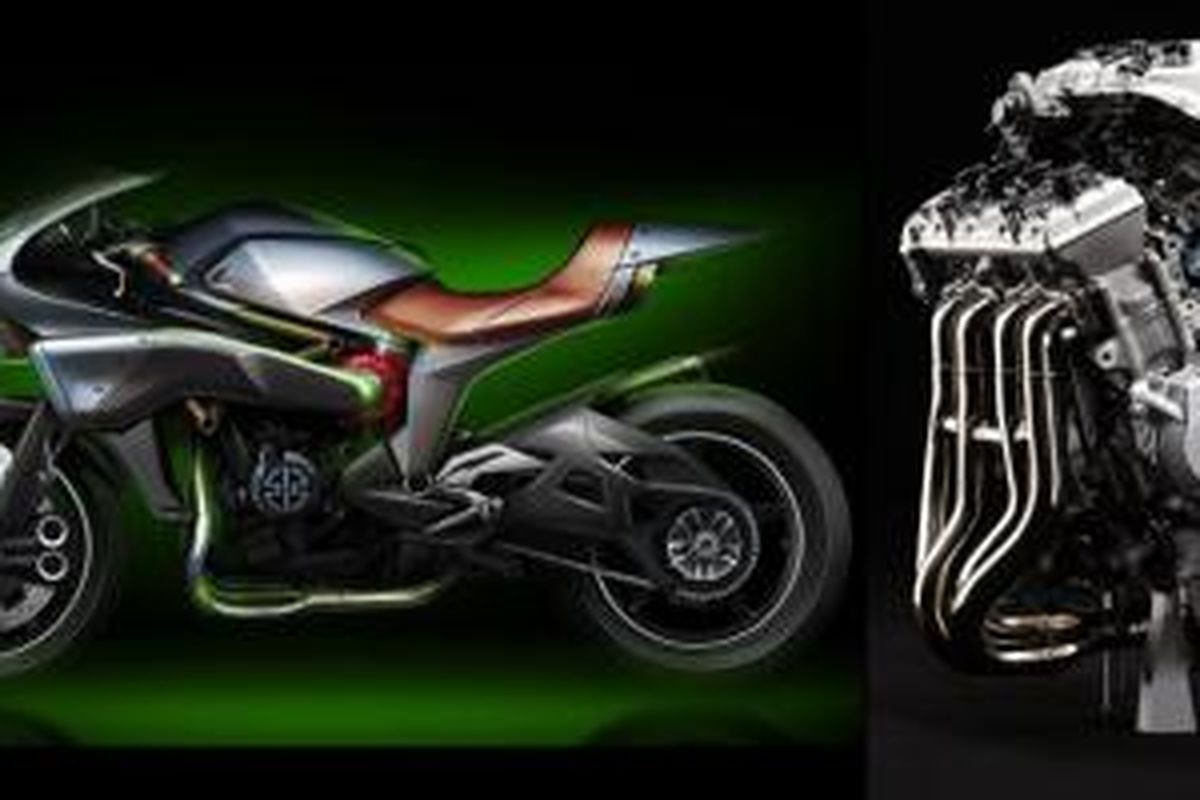 Sketsa desain Kawasaki SC 01 bersama mesin supercharger baru yang lebih efisien.