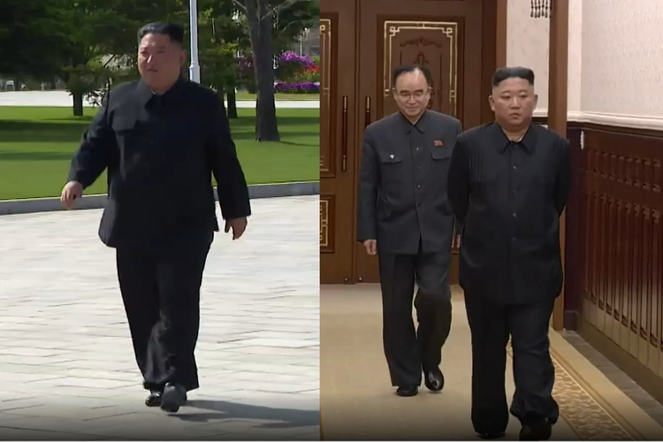 Tangkap layar, Perbandingan Kim Jong Un saat tampil di media pemerintah pada 30 April (kiri) dan 5 Juni (kanan) tahun ini.