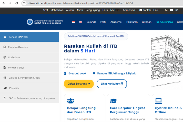 Siswa SMA-Maba Bisa Rasakan Kuliah di ITB 5 Hari, Terakhir Daftar 3 Juli