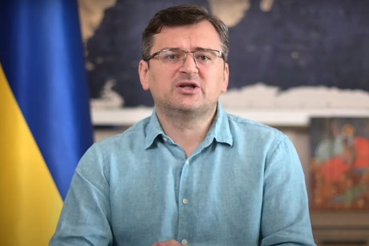 Tangkapan layar dari video konferensi pers virtual Menteri Luar Negeri Ukraina Dmytro Kuleba pada Jumat (22/7/2022).