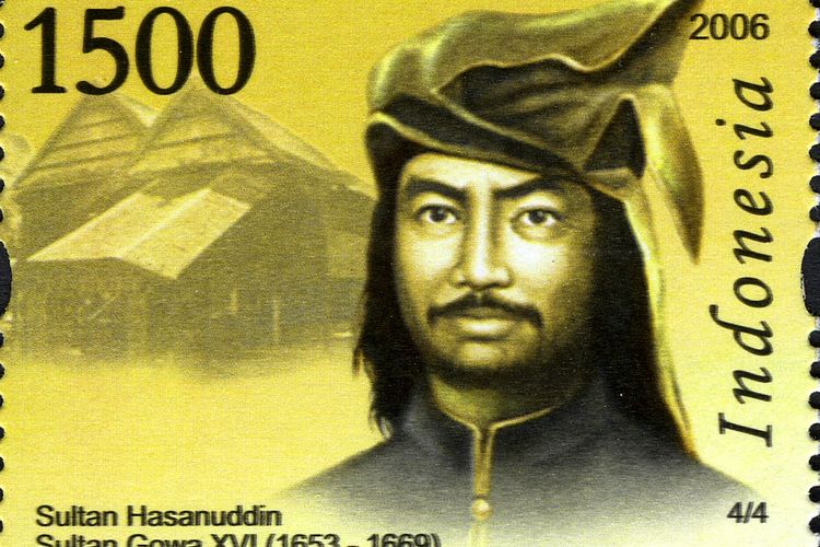 Gambar Sultan Hasanuddin, Raja Kerajaan Gowa-Tallo, dalam perangko yang diterbitkan pada 2006. Masa Kejayaan Kerajaan Gowa Tallo pada masa pemerintahan Sultan Hasanuddin. 