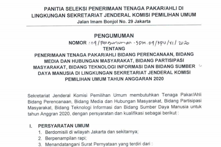 Kpu Buka Lowongan Pekerjaan Sebagai Tenaga Ahli Berikut Informasi Lengkapnya Halaman All Kompas Com