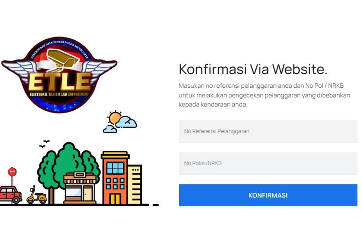 Tangkapan layar laman konfirmasi pelanggaran tilang elektronik atau ETLE via laman resmi.