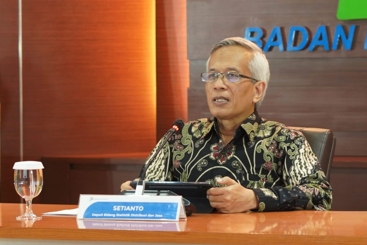 Deputi Bidang Statistik Distribusi dan Jasa Badan Pusat Statistik (BPS) Setianto menjelaskan komponen penyebab inflasi pada bulan Agustus 2021, Rabu (1/2021)