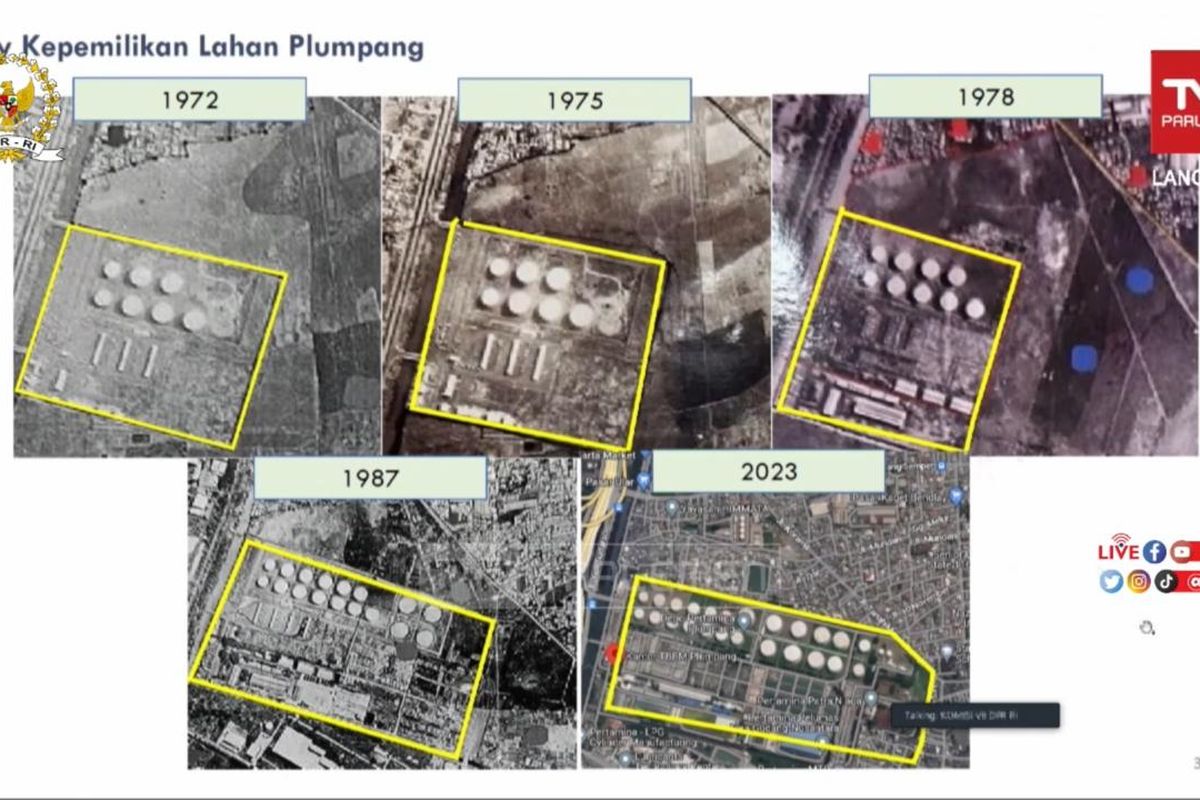 Gambar kepadatan penduduk di sekitar area Depo Pertamina Plumpang, Jakarta Utara dari tahun ke tahun.