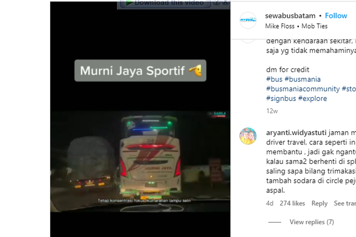 video berkendara dengan mengekor di belakang bus