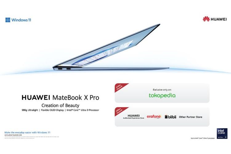 Pembelian HUAWEI MateBook X Pro secara offline bisa didapat di Huawei Authorized Experience Store, gerai Erafone, serta BliBli Store.