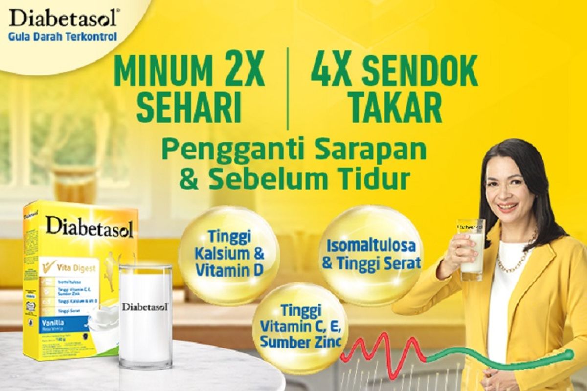 Diabetasol adalah asupan nutrisi pengganti makan yang lengkap dan seimbang untuk para diabetesi. Salah satu kandungan dalam susu Diabetasol adalah Vita Digest yang terdiri dari isomaltosa yang merupakan kombinasi lepas lambat yang mampu membuat kenaikan gula darah setelah makan tidak meningkat secara drastis. 