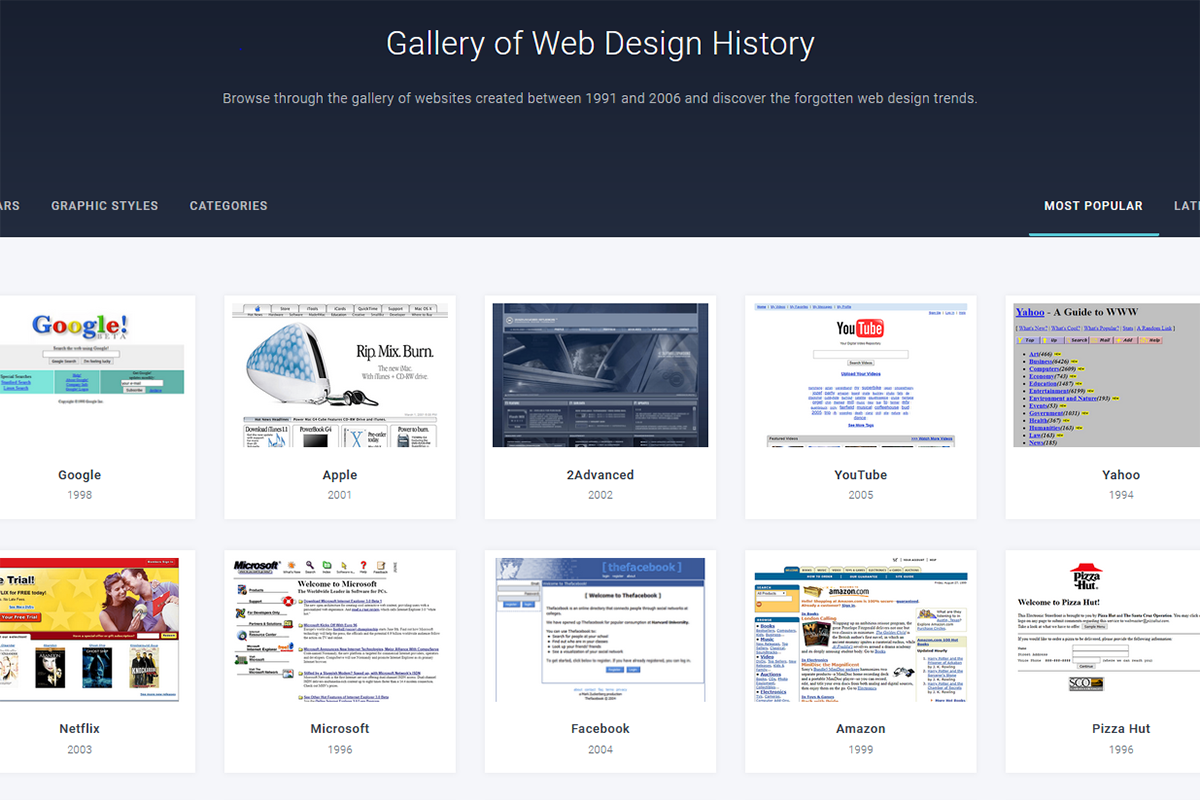 Tampilan beranda Web Design Museum