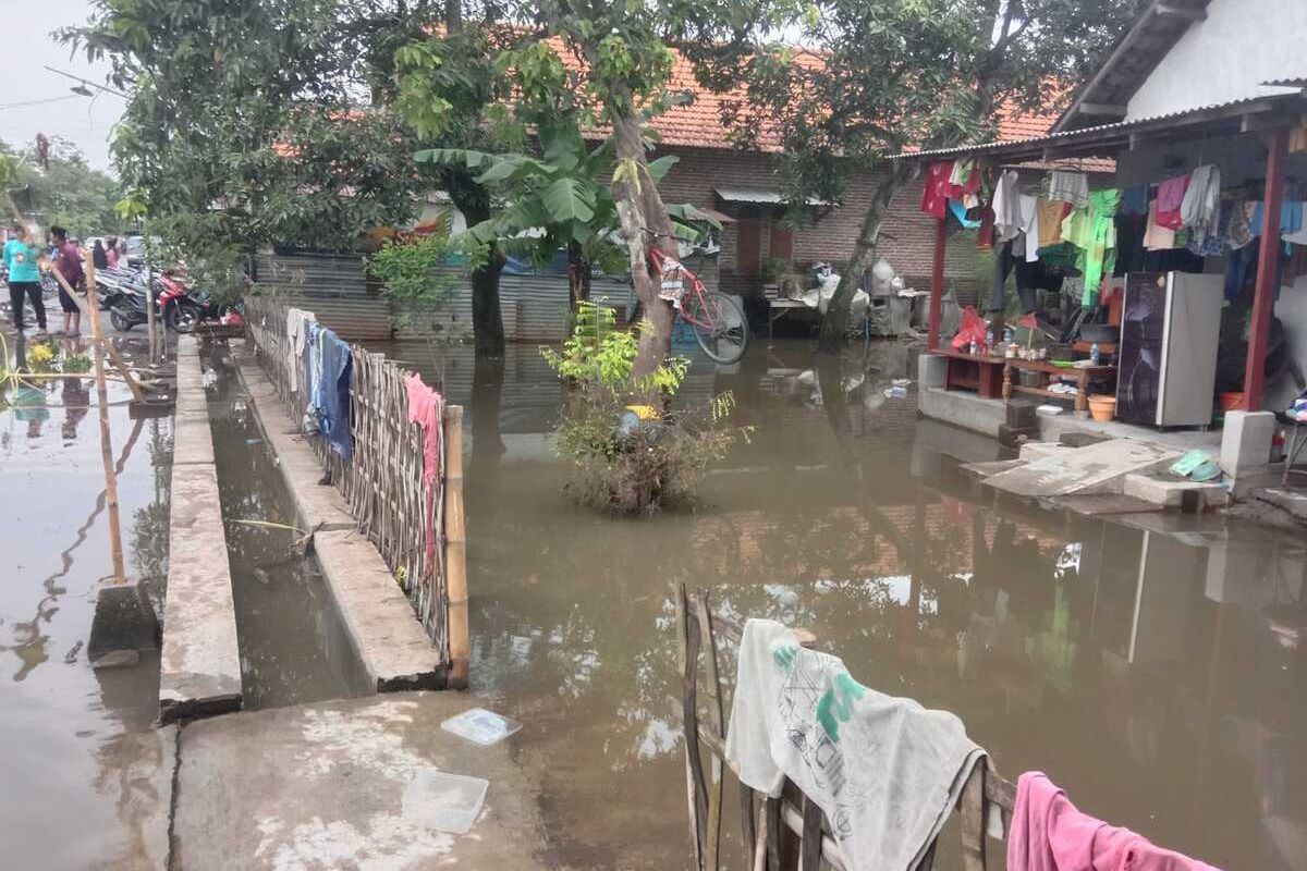 Suasana di lokasi banjir, di Dusun Beluk, Desa Jombok, Kecamatan Kesamben, Kabupaten Jombang, Jawa Timur, Minggu (15/12/2024).