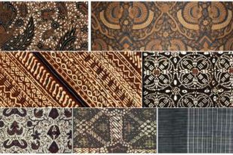 7 jenis kain batik yang digunakan saat acara nujuh bulanan, yakni (dari atas ke bawah kiri ke kanan) motif sidomukti, babon angrem, udan riris, cakar ayam, wahyu tumurun, kesatriyan, dan lurik lasem.  