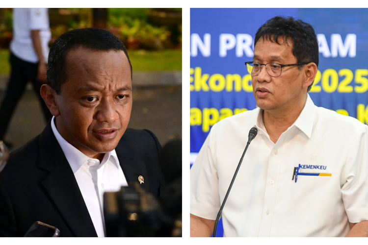 Menteri ESDM Bahlil Lahadalia (kiri) dan Menteri Keuangan Purbaya Yudhi Sadewa (kanan)