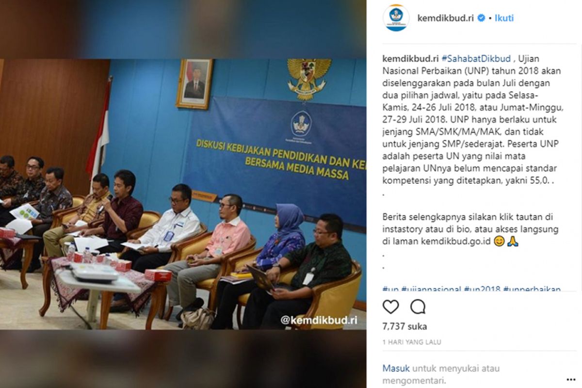 Informasi Ujian Nasional Perbaikan (UNP) 2018