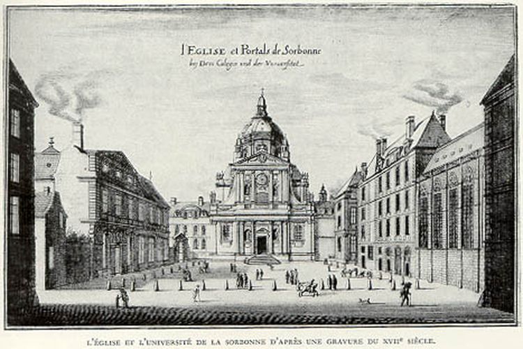 Gambar University of Paris, atau lebih dikenal sebagai Sorbonne, pada abad ke-17. Universitas ini merupakan salah satu universitas tertua di dunia.