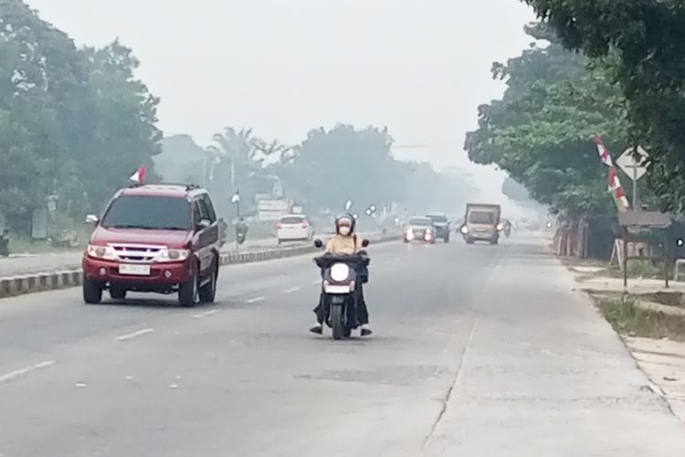 Jalan Lintas Sumatera di Kampar Diselimuti Asap Karhutla, Pengendara: Bikin Sesak