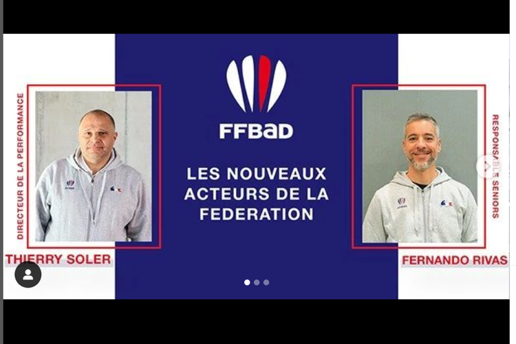 Pelatih Carolina Marin, Fernando Rivas (kanan), ditunjuk menjadi pelatih Federasi Bulu Tangkis Perancis, FFBaD, dengan kontrak paruh waktu.