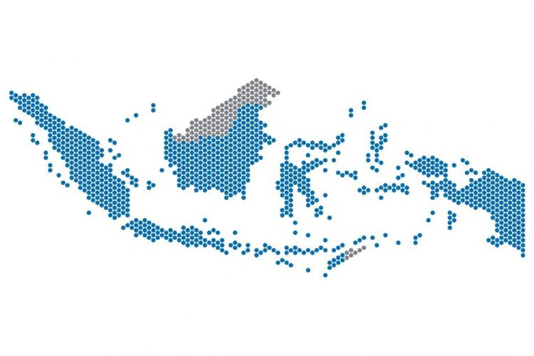 Ilustrasi peta Indonesia. Batas negara Indonesia di laut berbatasan dengan 10 negara, kemudian di darat tersebar di tiga pulau, dan udara mengikuti darat serta laut.