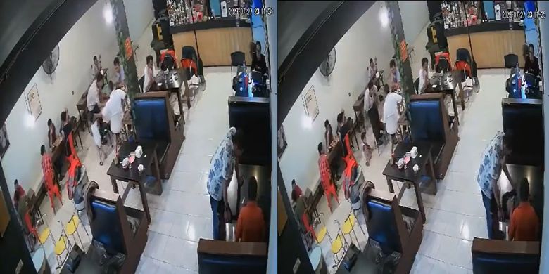 Tangkap layar video rekaman CCTV pria bentak dan pukul anak usia tiga tahun di Makassar.