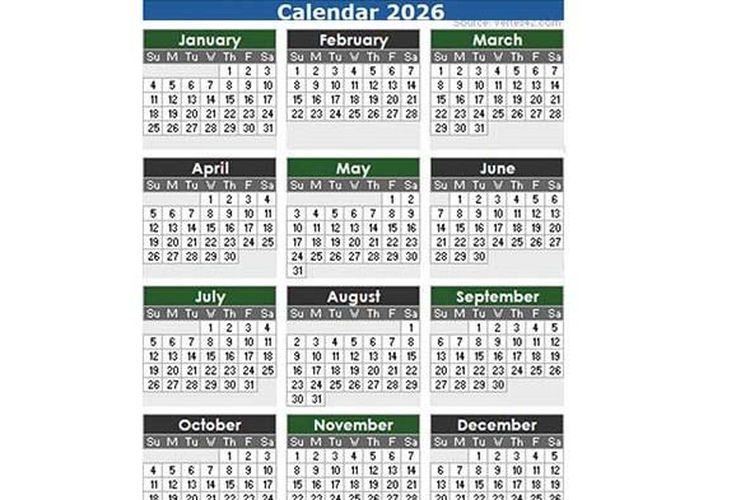 Kalender 2026, Cek Daftar Hari Libur dan Cuti Bersama Tahun Depan