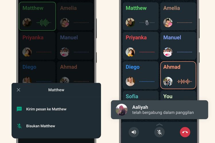 WhatsApp memungkinkan penggunanya untuk bisa langsung mengirimkan pesan dan mengetahui nama pengguna lain yang baru saja bergabung saat panggilan grup.