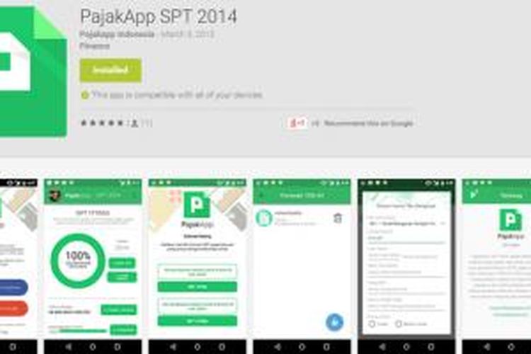 Laman Google Play Store yang menampilkan aplikasi PajakApp