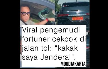 Tangkapan layar foto pengendara SUV mengaku adik jenderal TNI menabrak mobil warga.