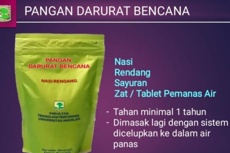 Nasi rendang instan darurat bencana yang tahan 1 tahun.