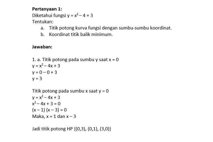 Jawaban soal program Belajar dari Rumah TVRI 5 Mei 2020 SMA/MA sederajat tentang sketsa grafik fungsi kuadrat.